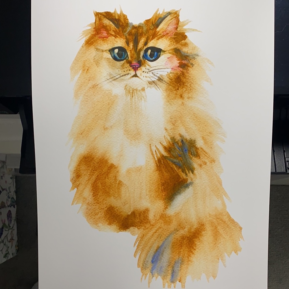 Watercolor Yellow Cat Portrait Wall Art Print Poster Unframed - Picture 13 of 16